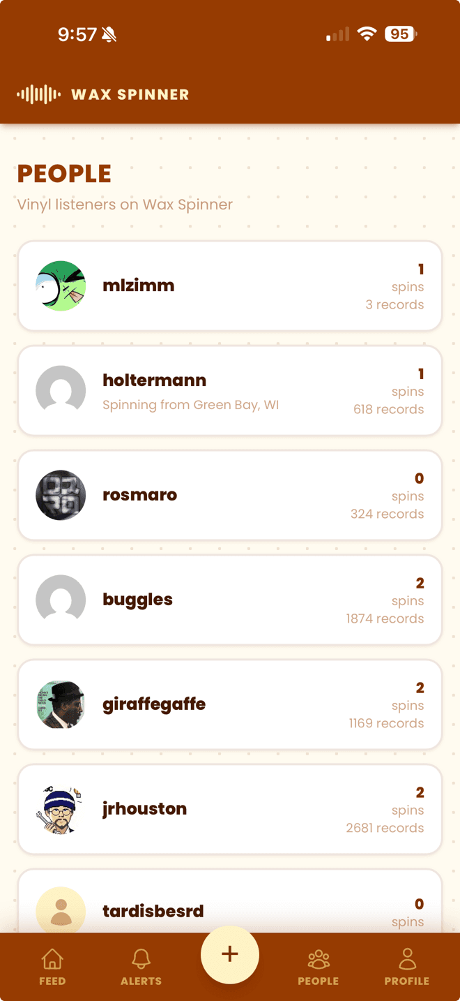 The Wax Spinner people directory on mobile